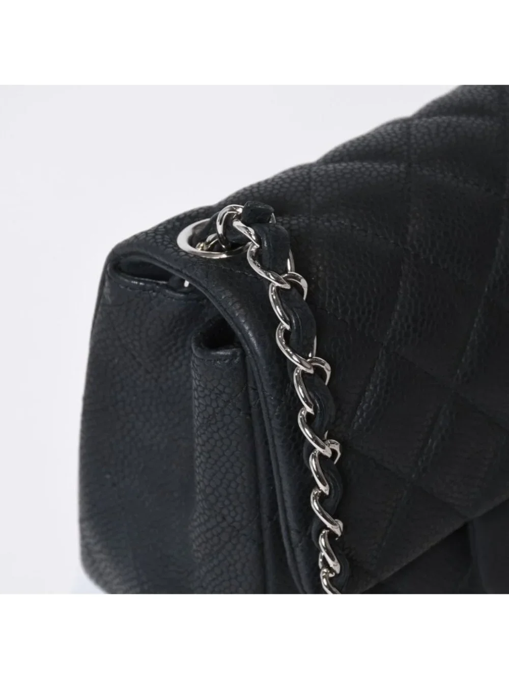 Chanel Mini Quilted 17 Chain Shoulder Bag CC Logo Caviar Leather Black